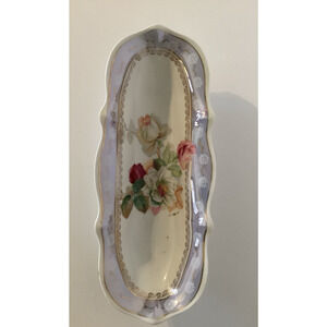 Vintage Porcelain Serving Dish Germany Floral Rose Design Gold Rim